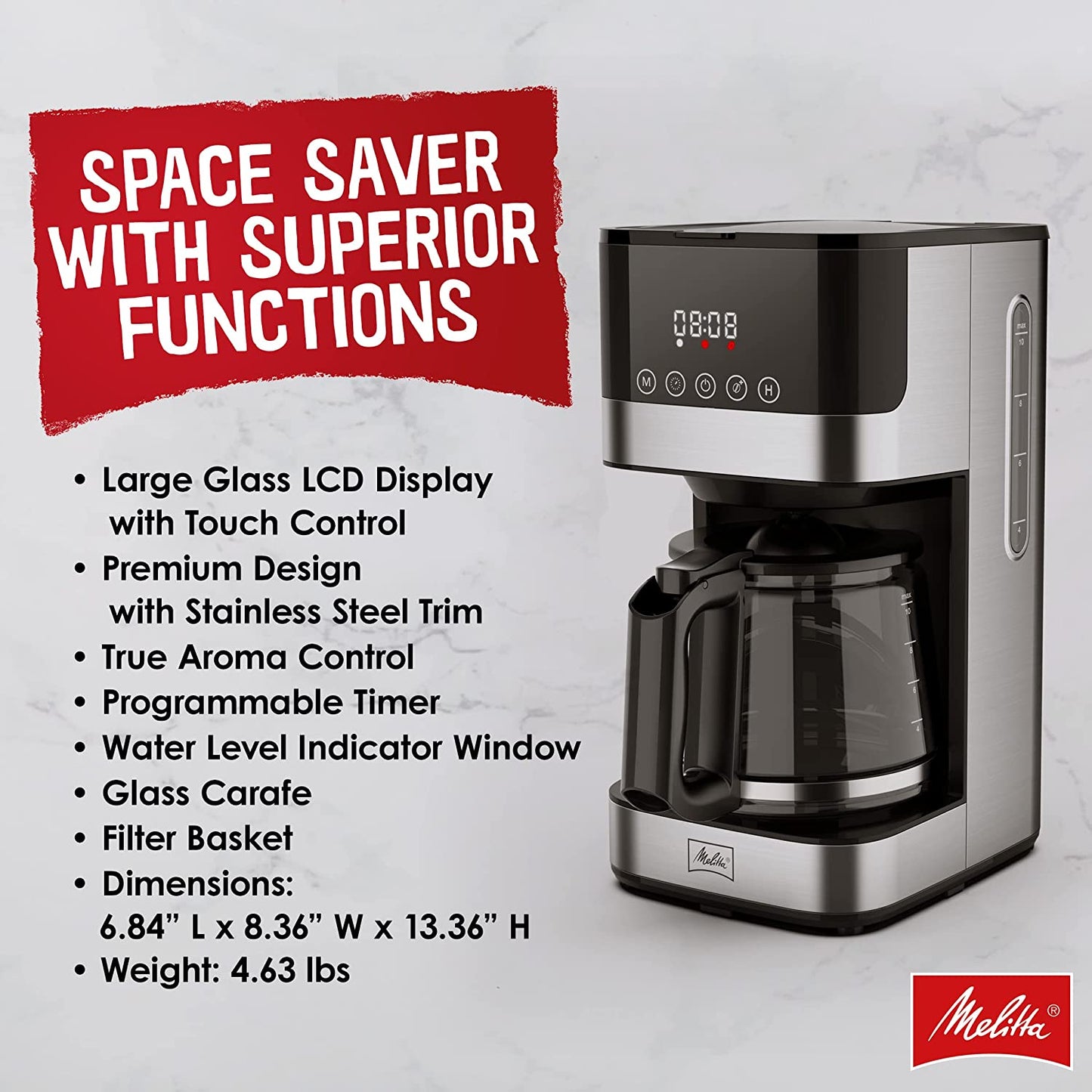 Melitta Aroma Tocco Glass Drip Coffee Machine w/10 Cup Capacity (Used)