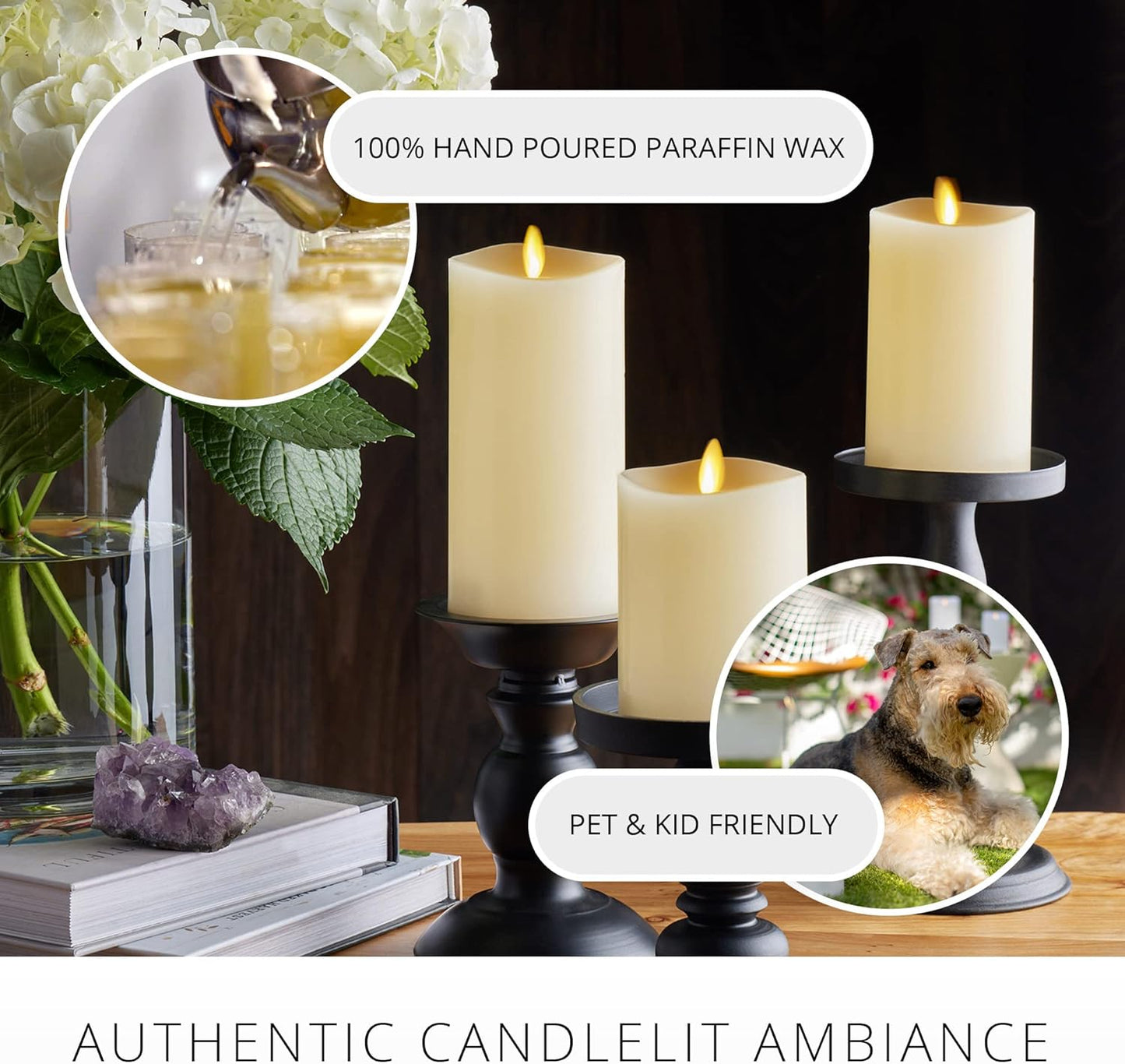 Luminara Realistic Battery Operated Flameless Pillar Candles, Moving Flame (Used)