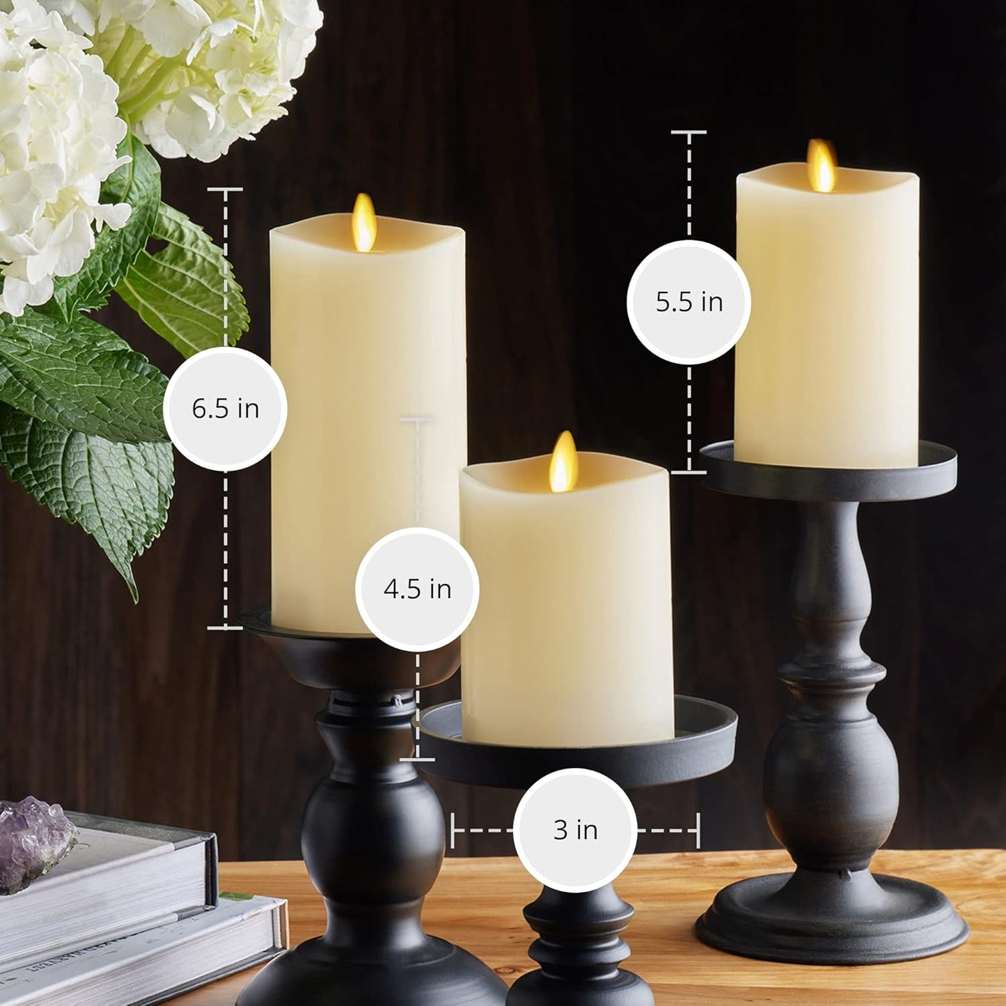 Luminara Realistic Battery Operated Flameless Pillar Candles, Moving Flame (Used)