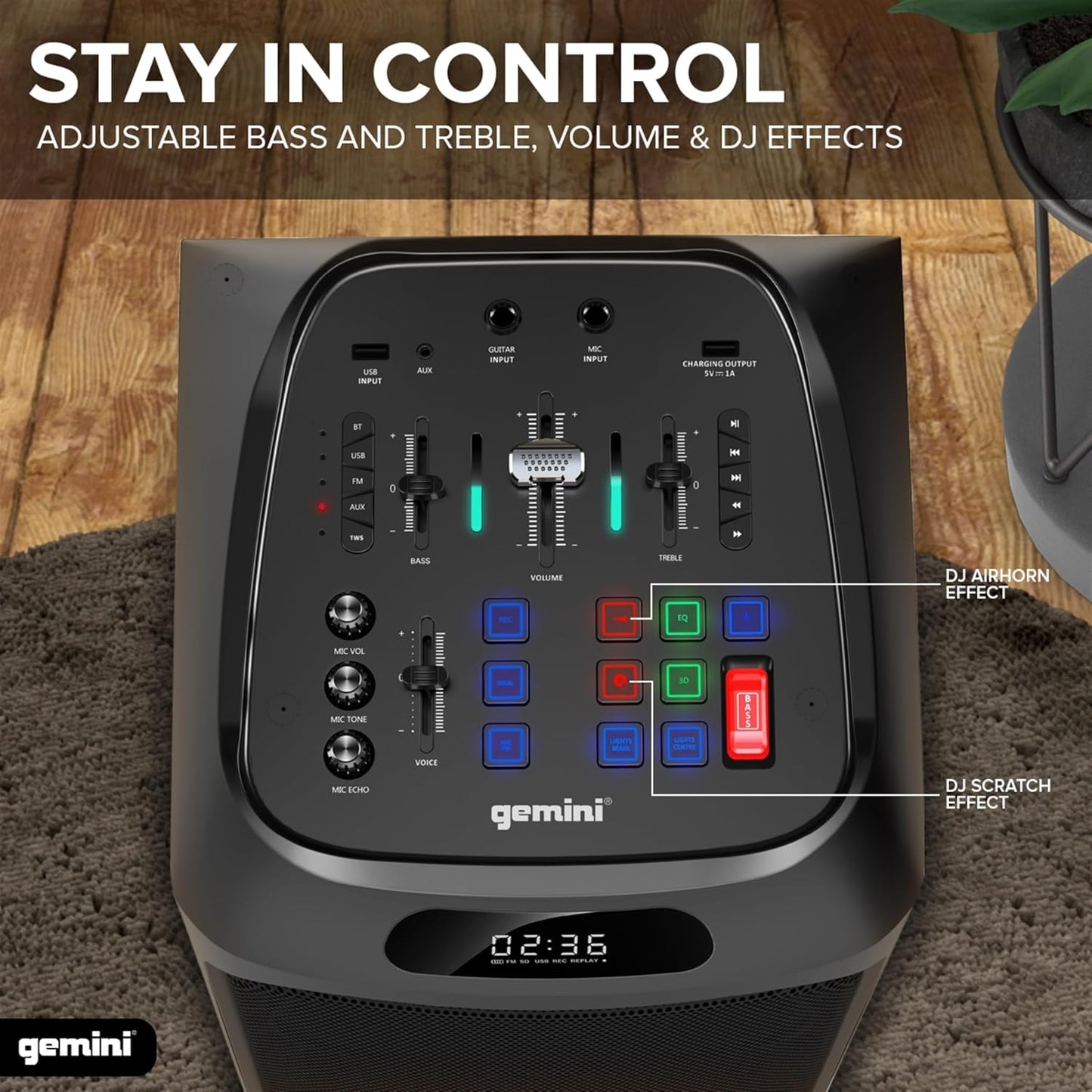 Gemini Sound GHK-2800 Party Speaker with Microphone and Remote, Black - Size 8" (Like New)