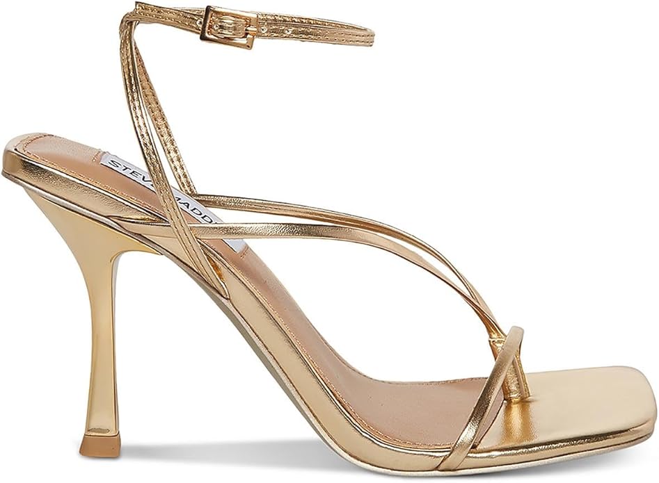 Steve Madden Buckle Leather Annie Heeled Sandal for Women, Champagne, Size 8 (Used)