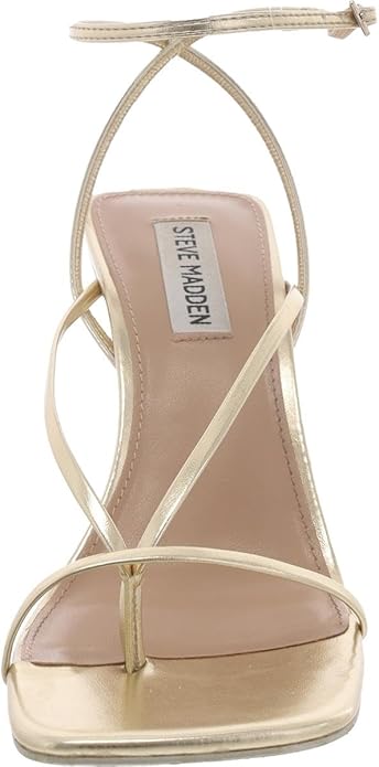 Steve Madden Buckle Leather Annie Heeled Sandal for Women, Champagne, Size 8 (Used)