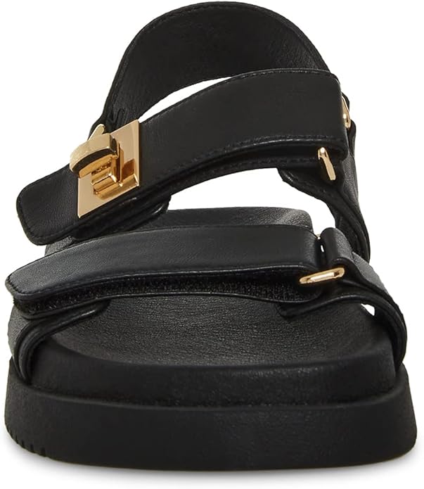 Steve Madden MONA 3-Strap Leather Flatform Sandal For Women, Black - Size 8.5 (Like New, No Retail Box)