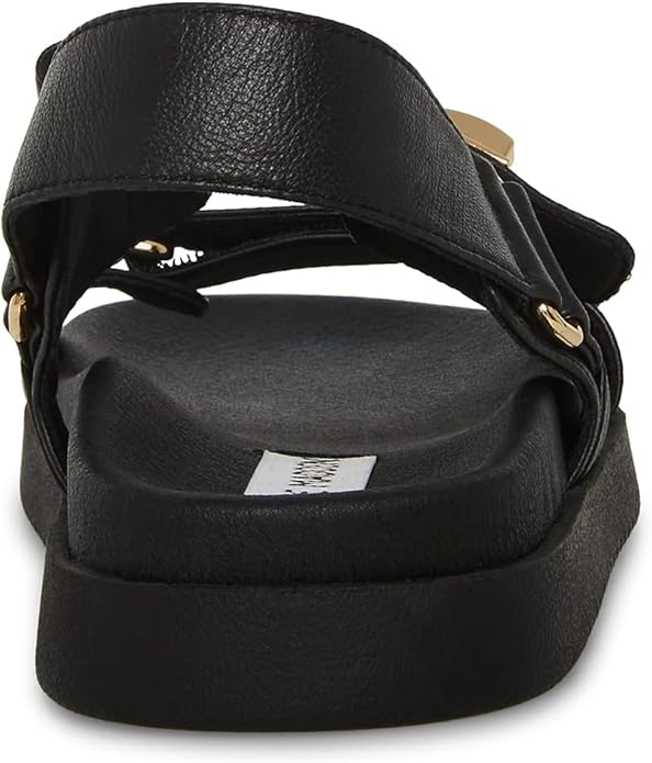 Steve Madden MONA 3-Strap Leather Flatform Sandal For Women, Black - Size 8.5 (Like New, No Retail Box)