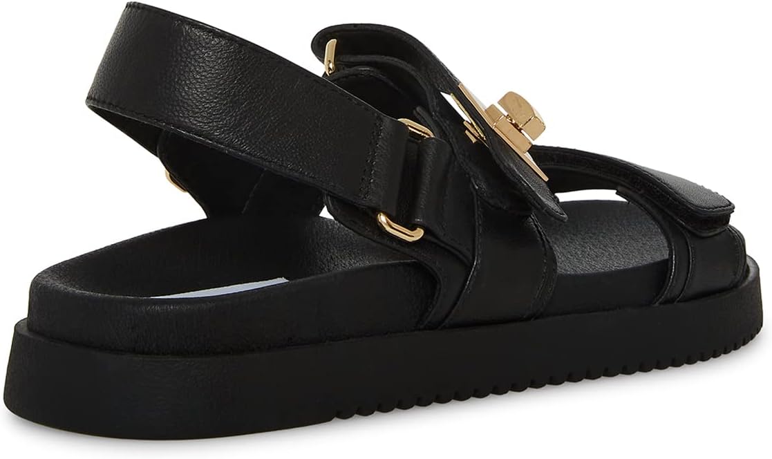 Steve Madden MONA 3-Strap Leather Flatform Sandal For Women, Black - Size 8.5 (Like New, No Retail Box)