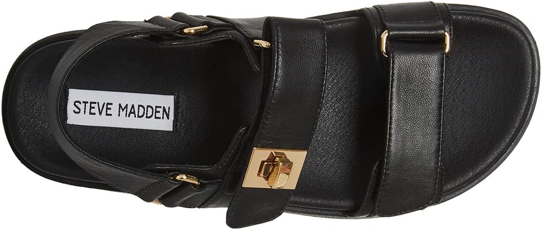 Steve Madden MONA 3-Strap Leather Flatform Sandal For Women, Black - Size 8.5 (Like New, No Retail Box)