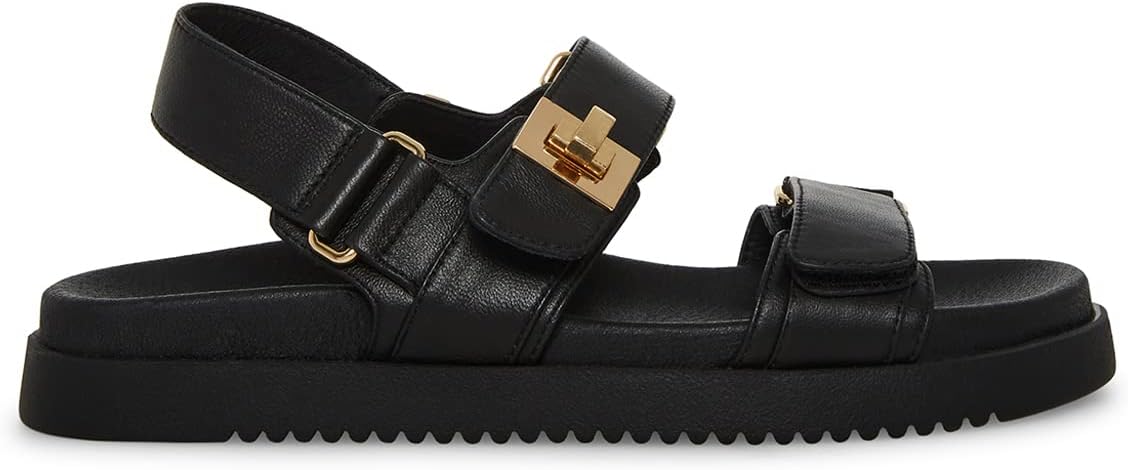 Steve Madden MONA 3-Strap Leather Flatform Sandal For Women, Black - Size 8.5 (Like New, No Retail Box)