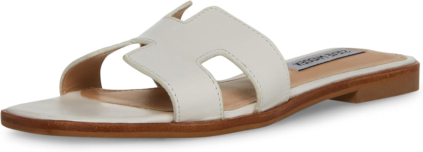 Steve Madden Single Strap Leather Flat Sandals For Women, White - Size 9.5 (Like New)