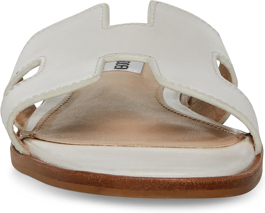Steve Madden Single Strap Leather Flat Sandals For Women, White - Size 9.5 (Like New)