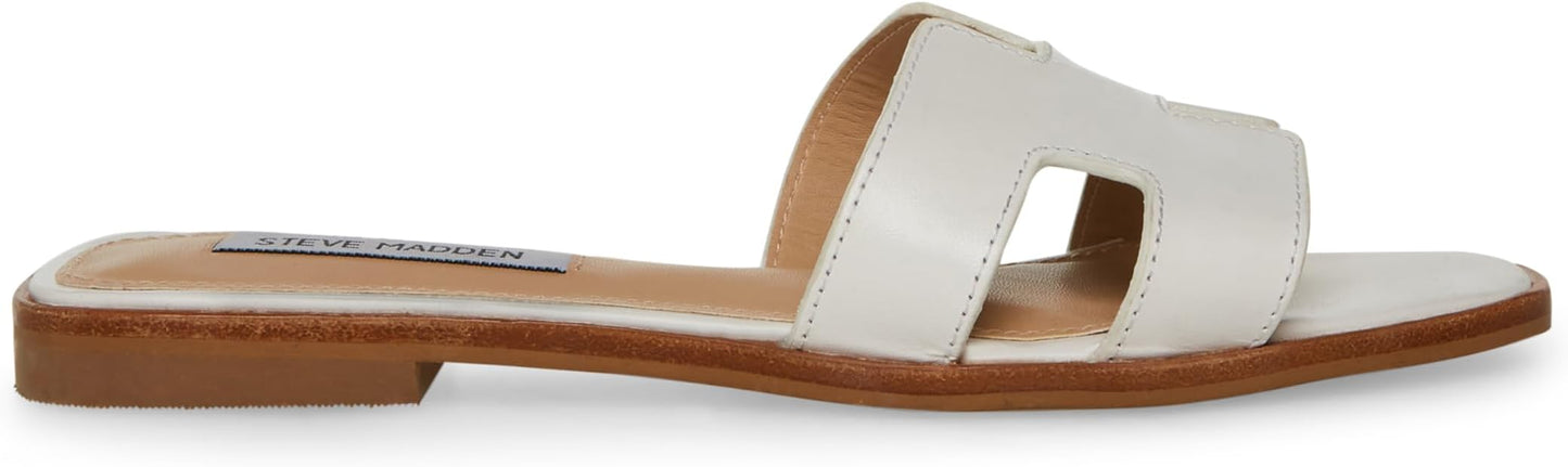 Steve Madden Single Strap Leather Flat Sandals For Women, White - Size 9.5 (Like New)