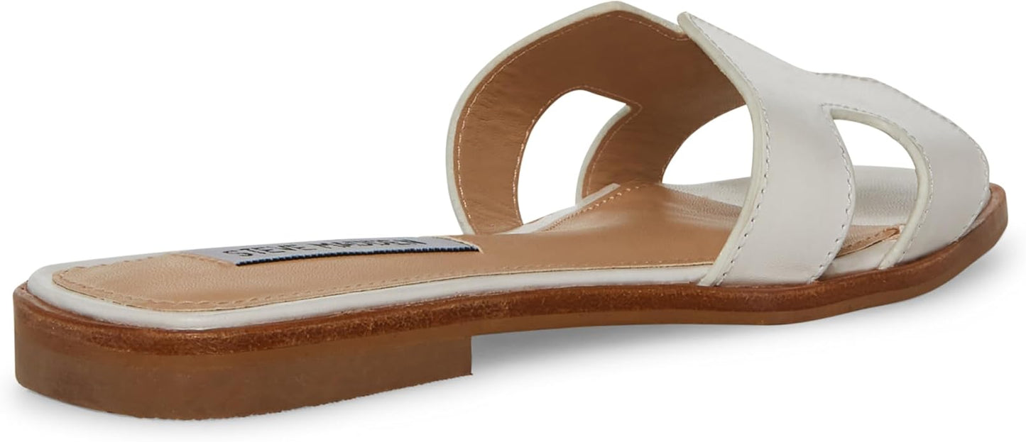 Steve Madden Single Strap Leather Flat Sandals For Women, White - Size 9.5 (Like New)