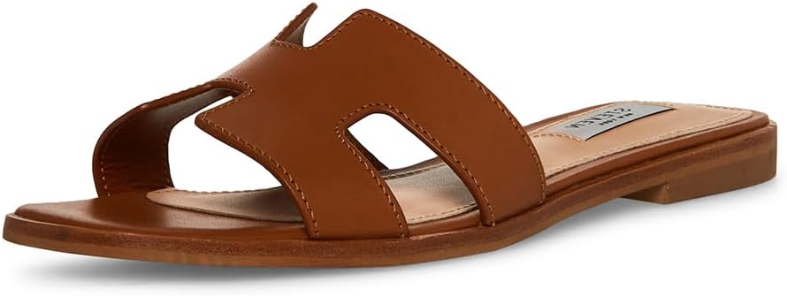 Steve Madden Single Strap Leather Flat Sandals For Women, White - Size 9.5 (Like New)