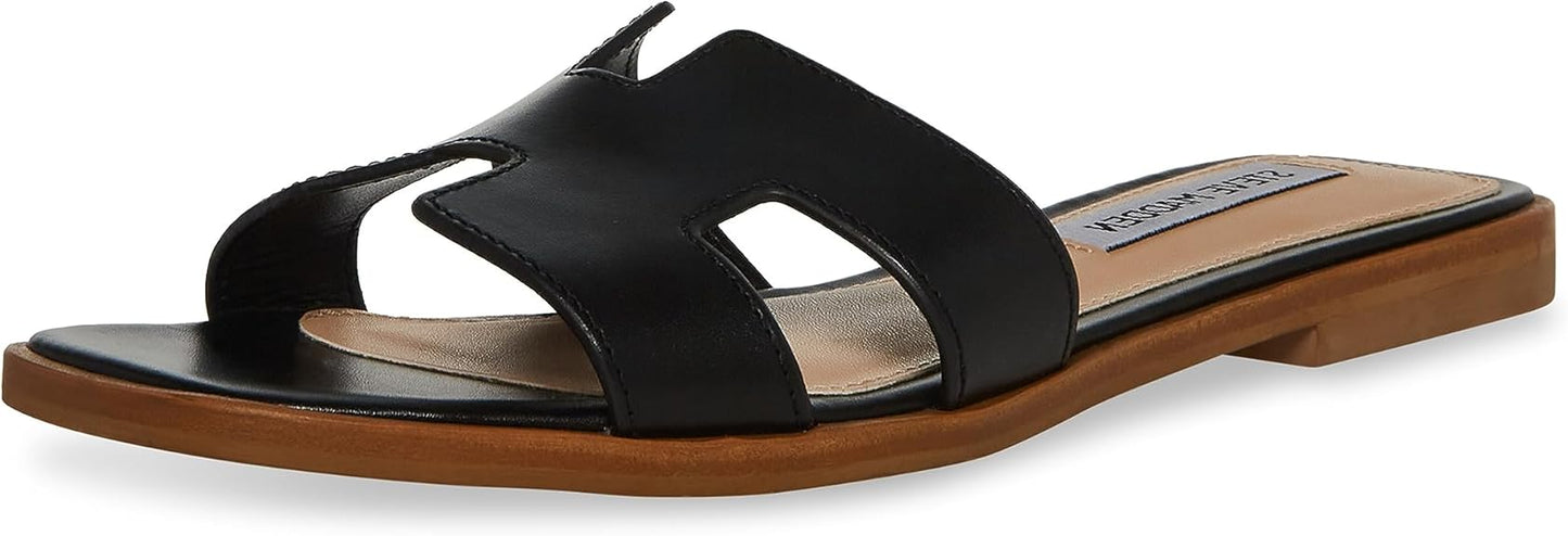 Steve Madden HADY01S1 Single Strap Leather Flat Sandal For Women, Black - Size 7 (Used, No Retail Box)