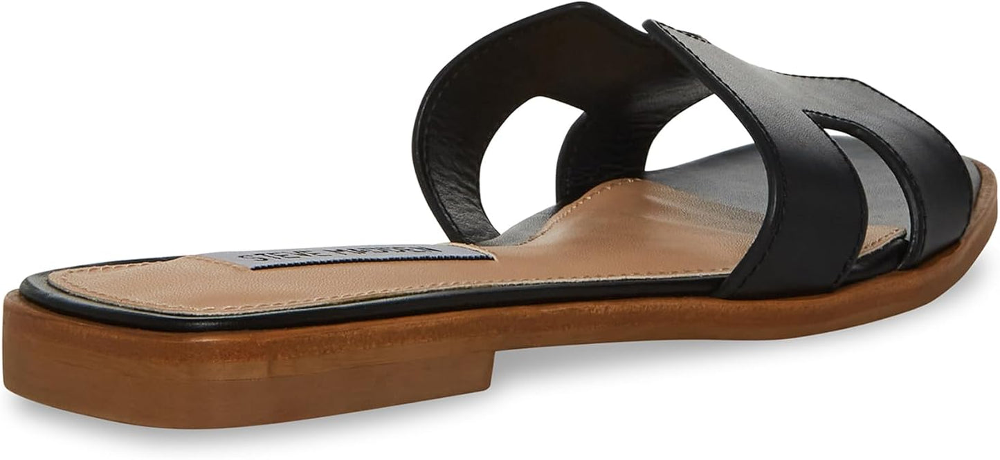 Steve Madden HADY01S1 Single Strap Leather Flat Sandal For Women, Black - Size 7 (Used, No Retail Box)