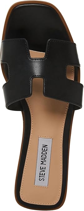 Steve Madden HADY01S1 Single Strap Leather Flat Sandal For Women, Black - Size 7 (Used, No Retail Box)