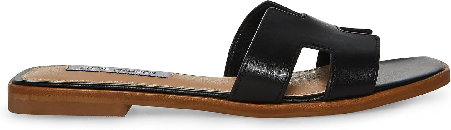 Steve Madden HADY01S1 Single Strap Leather Flat Sandal For Women, Black - Size 7 (Used, No Retail Box)