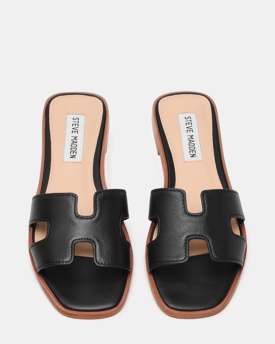 Steve Madden HADY01S1 Single Strap Leather Flat Sandal For Women, Black - Size 7 (Used, No Retail Box)