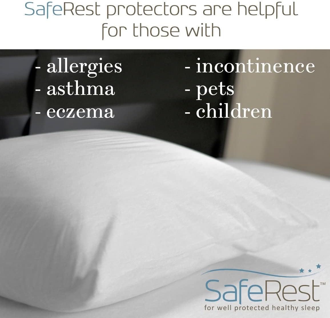 SafeRest Cotton Terry Pillow Protector, Breathable, Standard Pack of 2 - White (Like New)