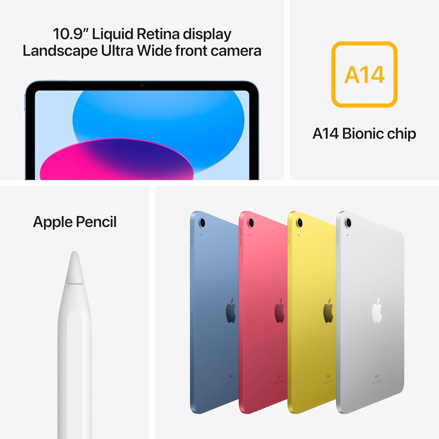 Apple iPad 10th Gen 256GB/4GB 10.9" Liquid Retina Display Wi-Fi 6 Tablet, Silver (New)