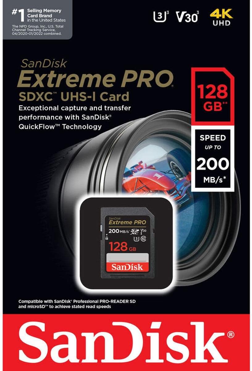 SanDisk Extreme PRO Temperature Proof 128GB SDXC Memory Card for Camera - Black (Like New)