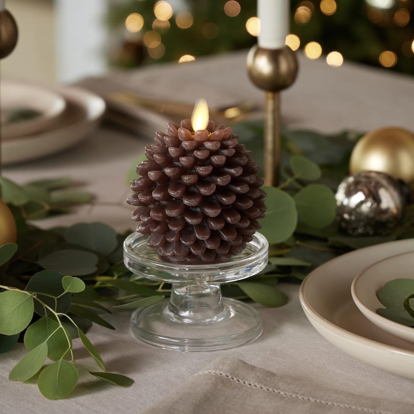 Luminara Pinecone Flameless Candle, Battery Operated with Timer, Moving Flame (Like New)