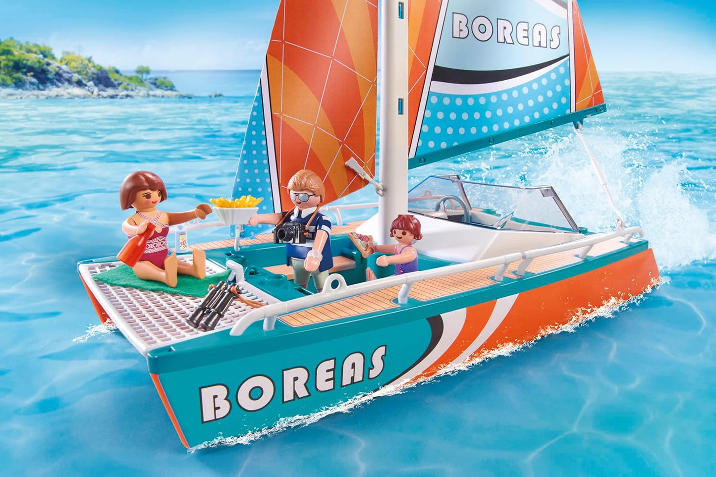 Playmobil Catamaran Toys Boat Building Set with Animal Figures for Kids, 53 Pcs (Like New)