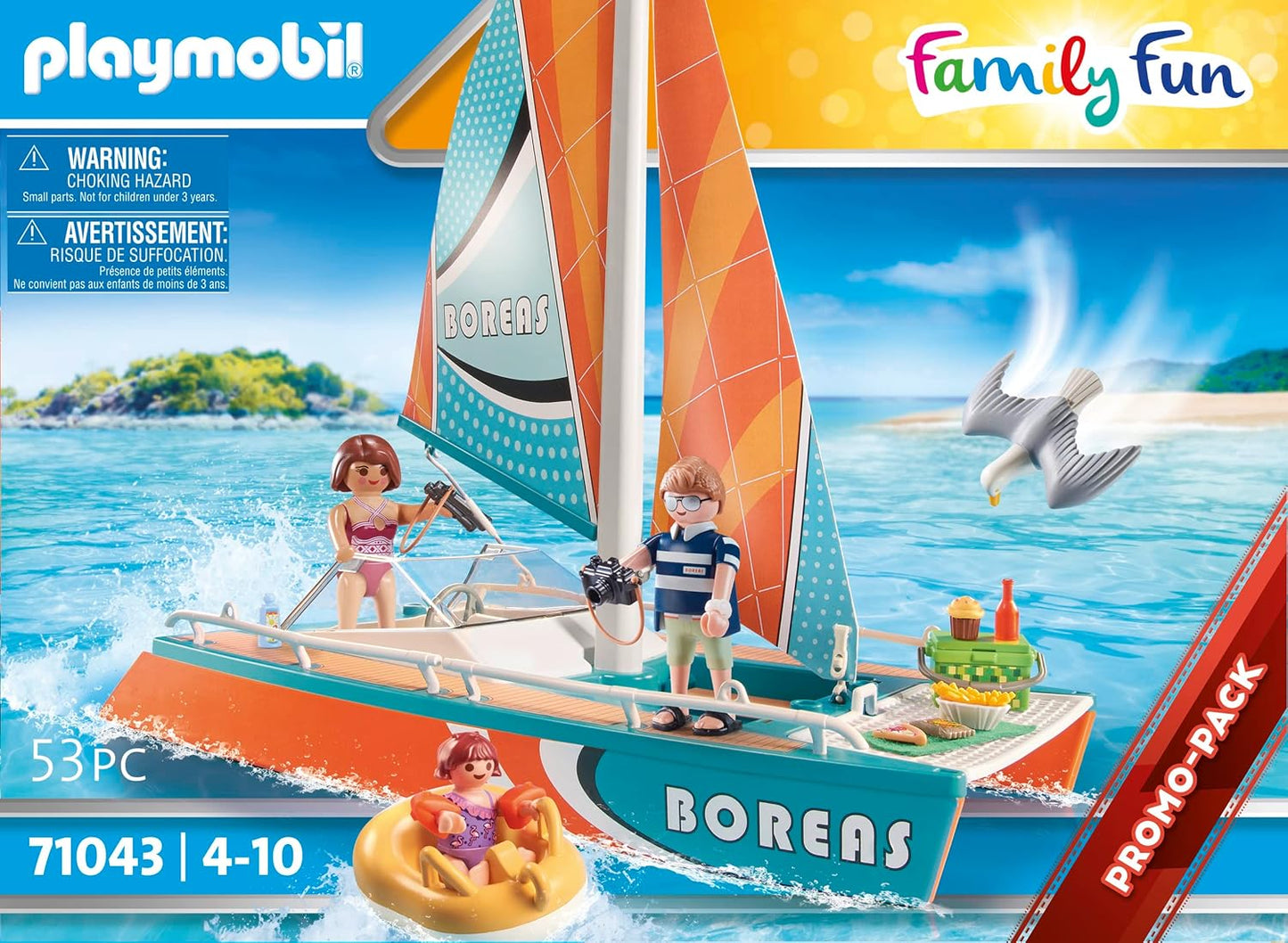 Playmobil Catamaran Toys Boat Building Set with Animal Figures for Kids, 53 Pcs (Like New)