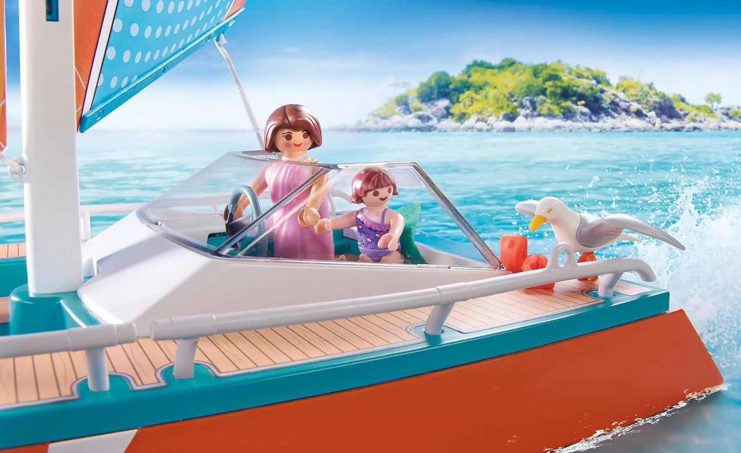 Playmobil Catamaran Toys Boat Building Set with Animal Figures for Kids, 53 Pcs (Like New)