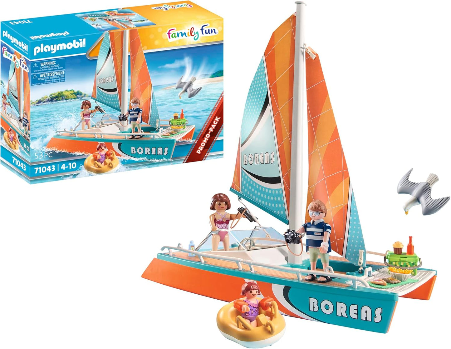 Playmobil Catamaran Toys Boat Building Set with Animal Figures for Kids, 53 Pcs (Like New)