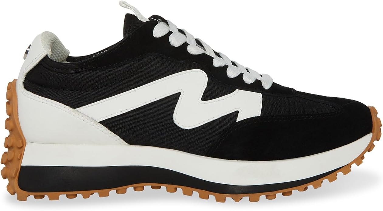 Steve Madden CAMP08S1 Lace-Up Platform Sneakers For Women, Black/White, Size 7.5 (Like New, Damaged Retail Box)