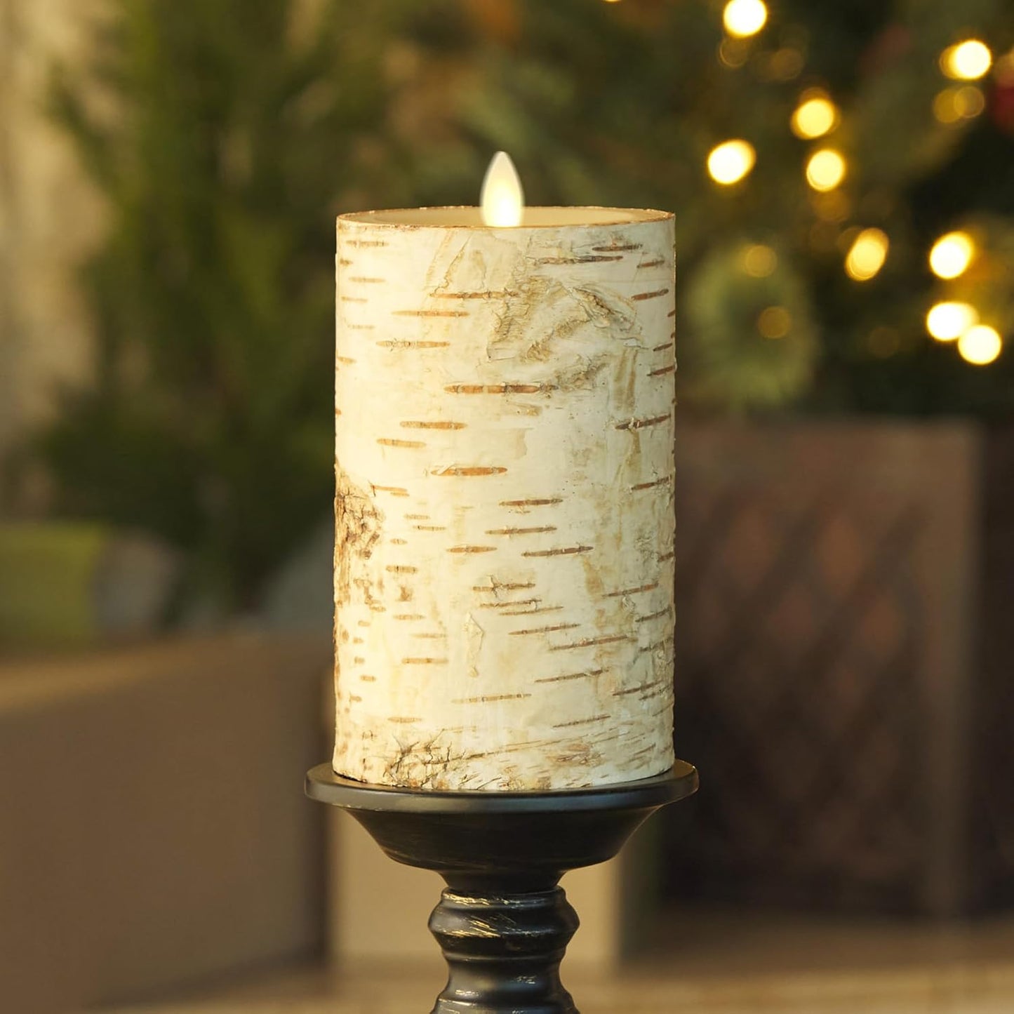 Luminara Real Birch Bark Wrapped Indoor Flameless LED Candle, Moving Flame (Like New)