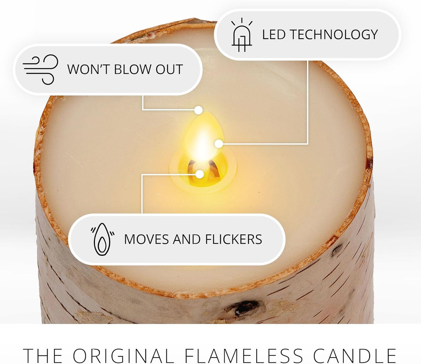 Luminara Real Birch Bark Wrapped Indoor Flameless LED Candle, Moving Flame (Like New)