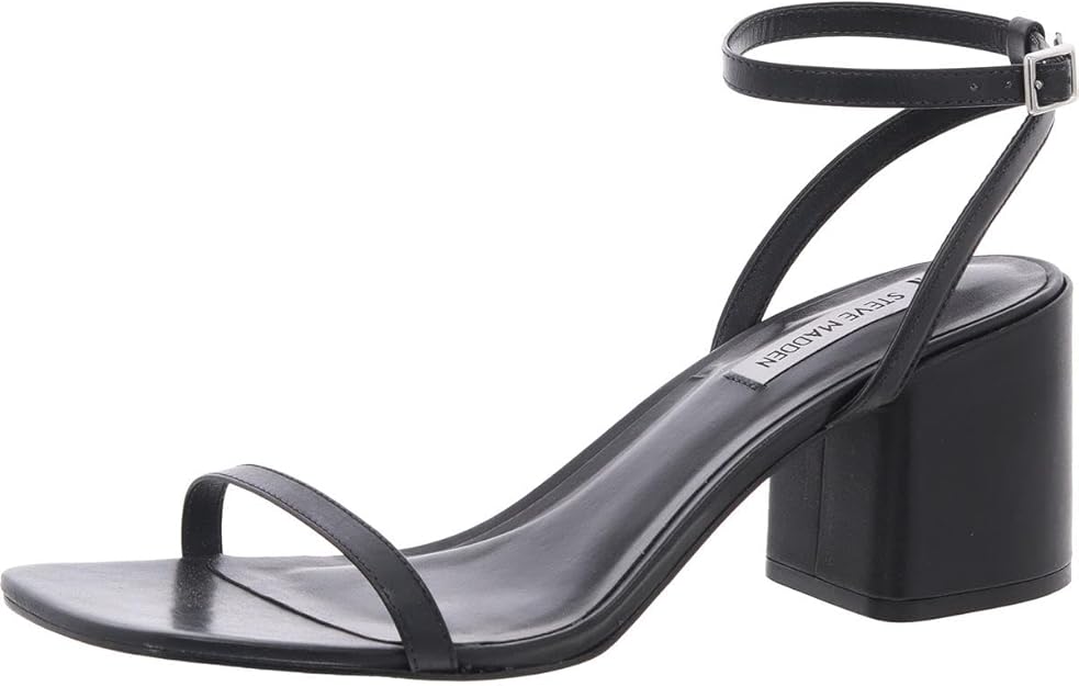 Steve Madden Women's Audrina Heeled Sandal, Rubber Sole, Black Leather, Size 8 (Like New, Damaged Retail Box)