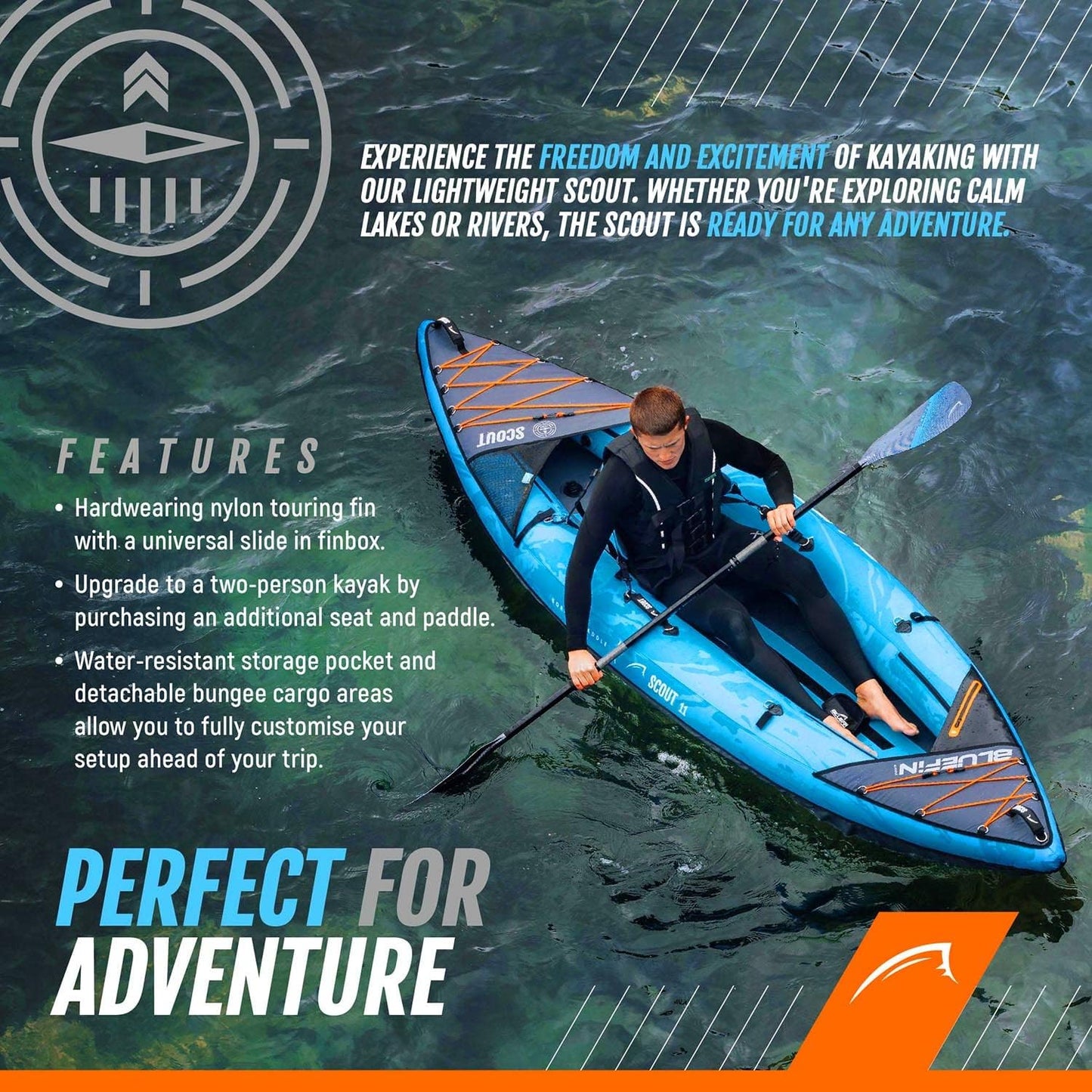 Bluefin Scout Inflatable Kayak for 1 Person Lightweight Canoe Alternative, Blue (Used)