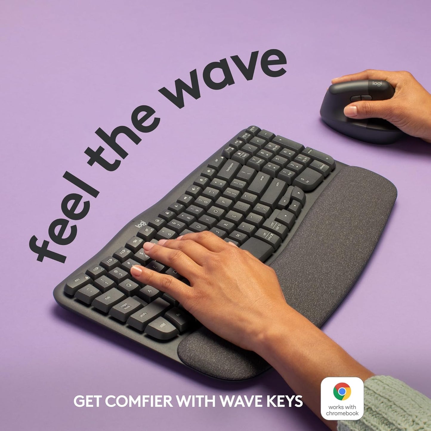 Logitech Wave Keys Wireless Ergonomic Keyboard Fit for Laptop/Desktop - Graphite (New)