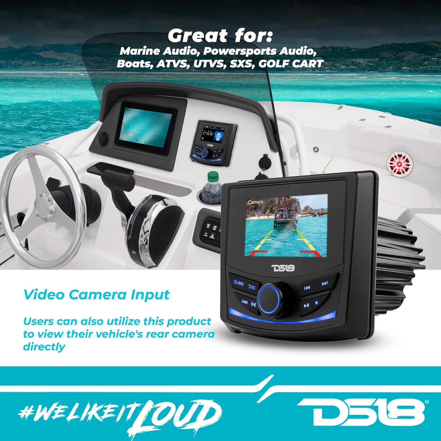 DS18 MRX150 50W 3" Color Display Marine and Powersports Head Unit - Black (Like New)