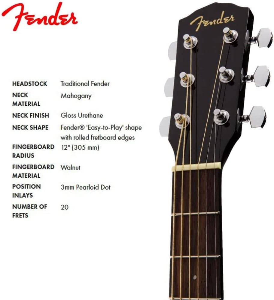 Fender CD-60S 6-String Dreadnought Walnut Wood Acoustic Guitar - Fender Strap (Like New)