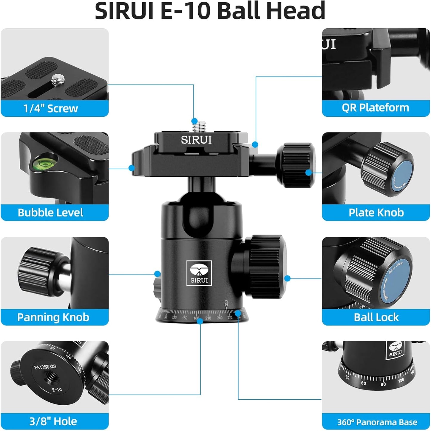 Sirui Carbon Fiber Travel Tripod with E-10 360° Ball Head Compatible with Camera (Like New, No Retail Box)