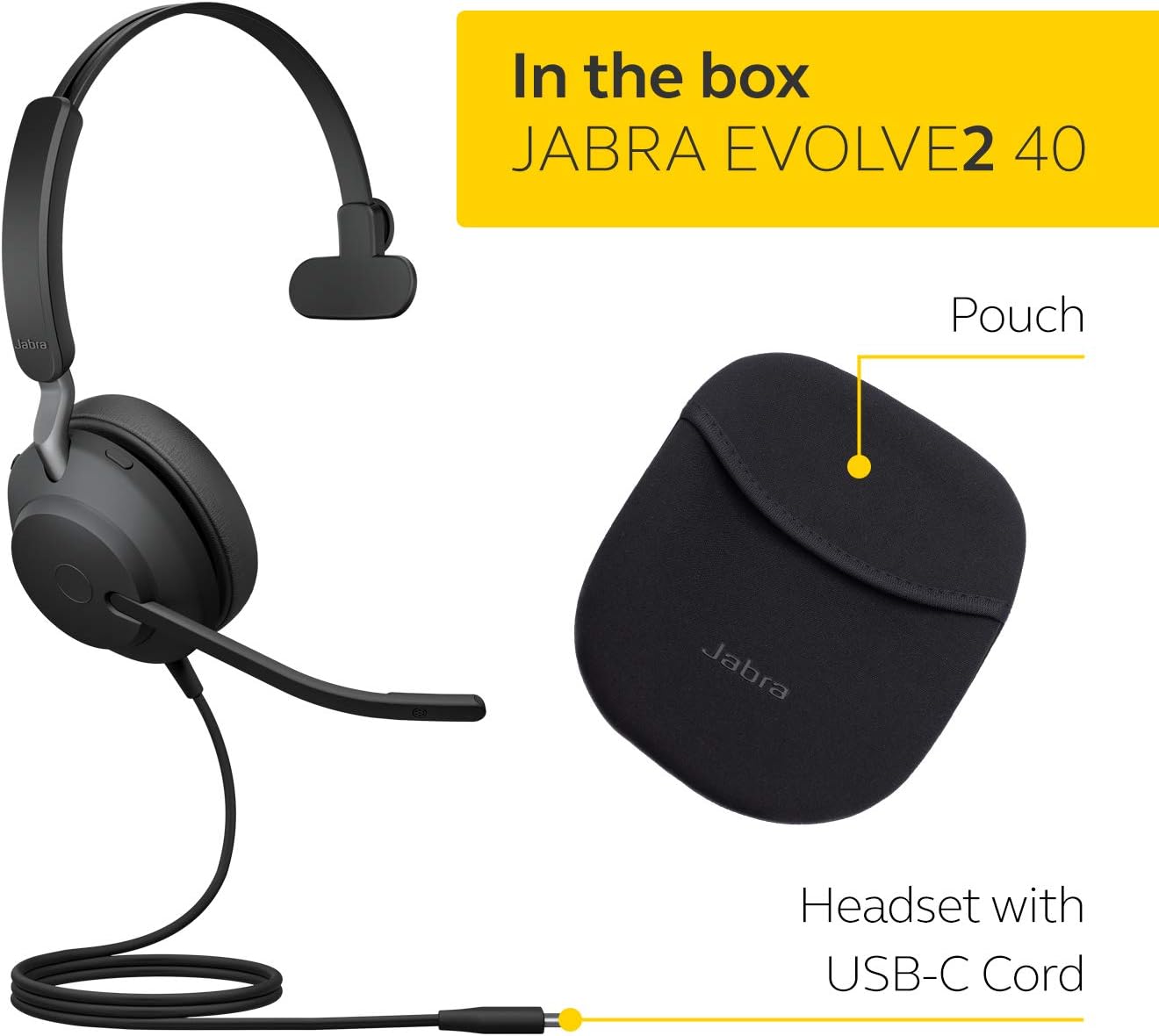 Jabra Evolve2 40 SE Mono Wired 3-Mic Call Headset with A Boom Arm - Black (Used, No Retail Box)