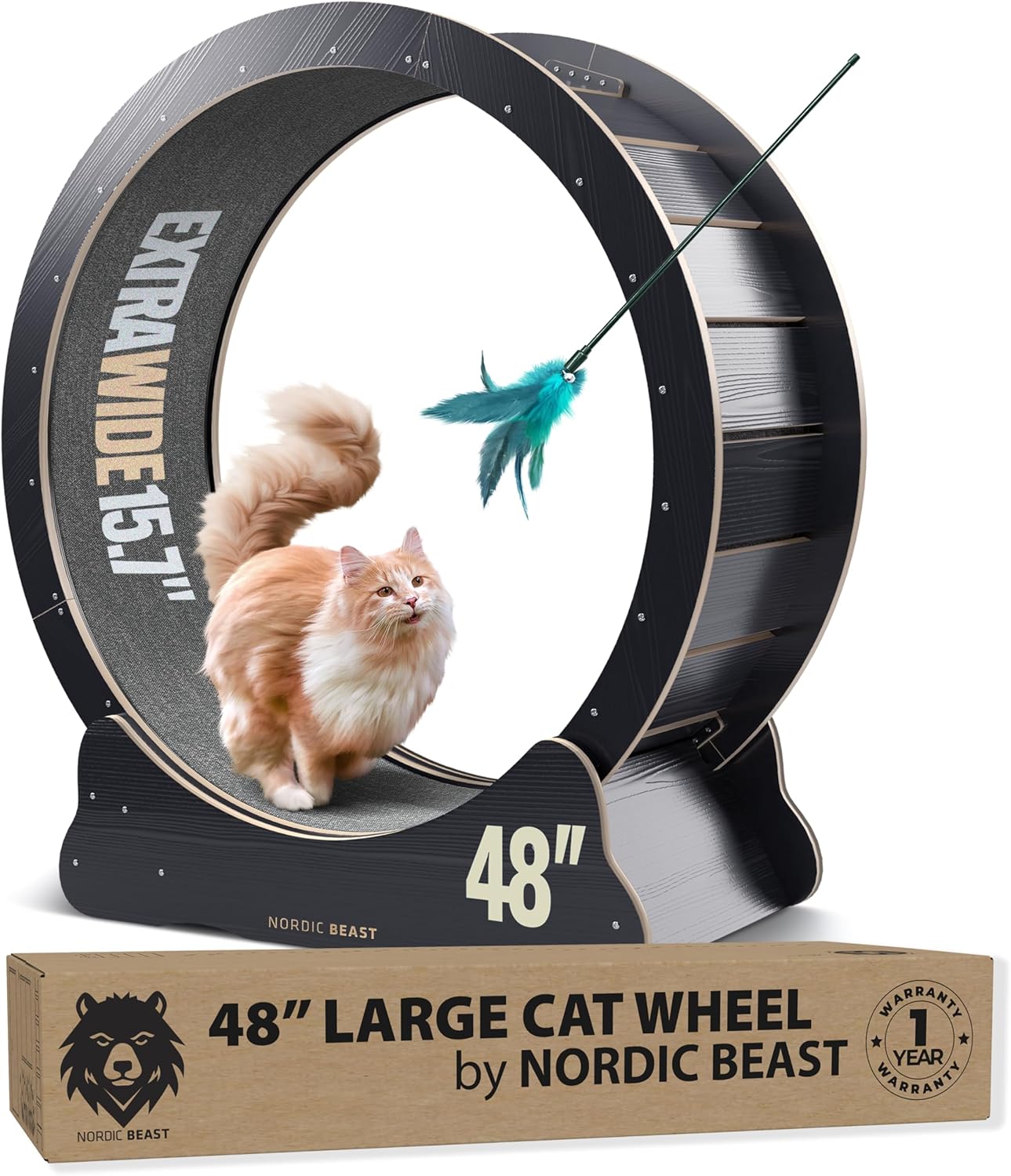 Nordic Beast 48" Large Floor Mount Indoor Cat Wheels for Playing, Black-Natural (Used)