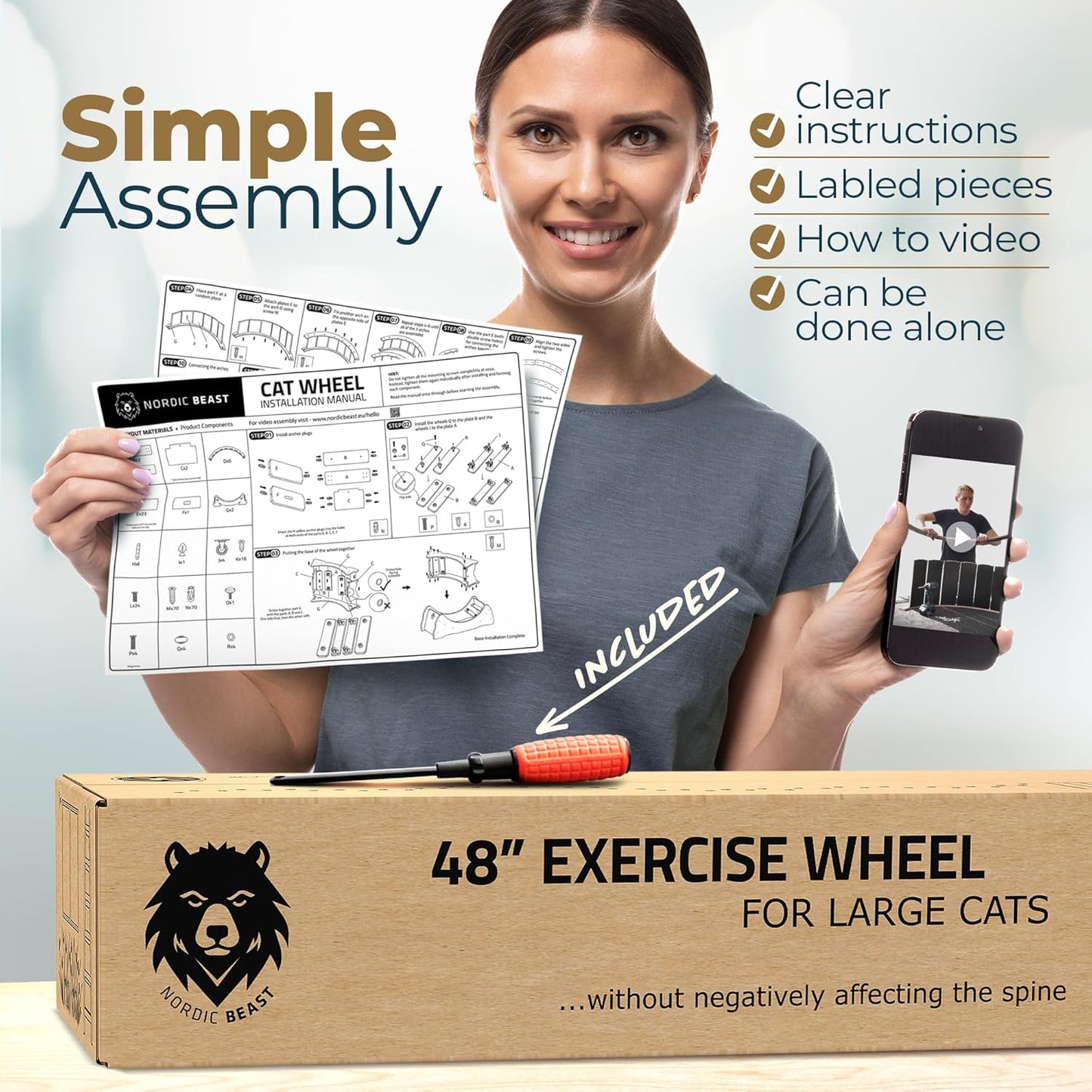 Nordic Beast 48″ XL Cat Wheel – Spine-Friendly, Ultra-Quiet Indoor Treadmill (Like New)