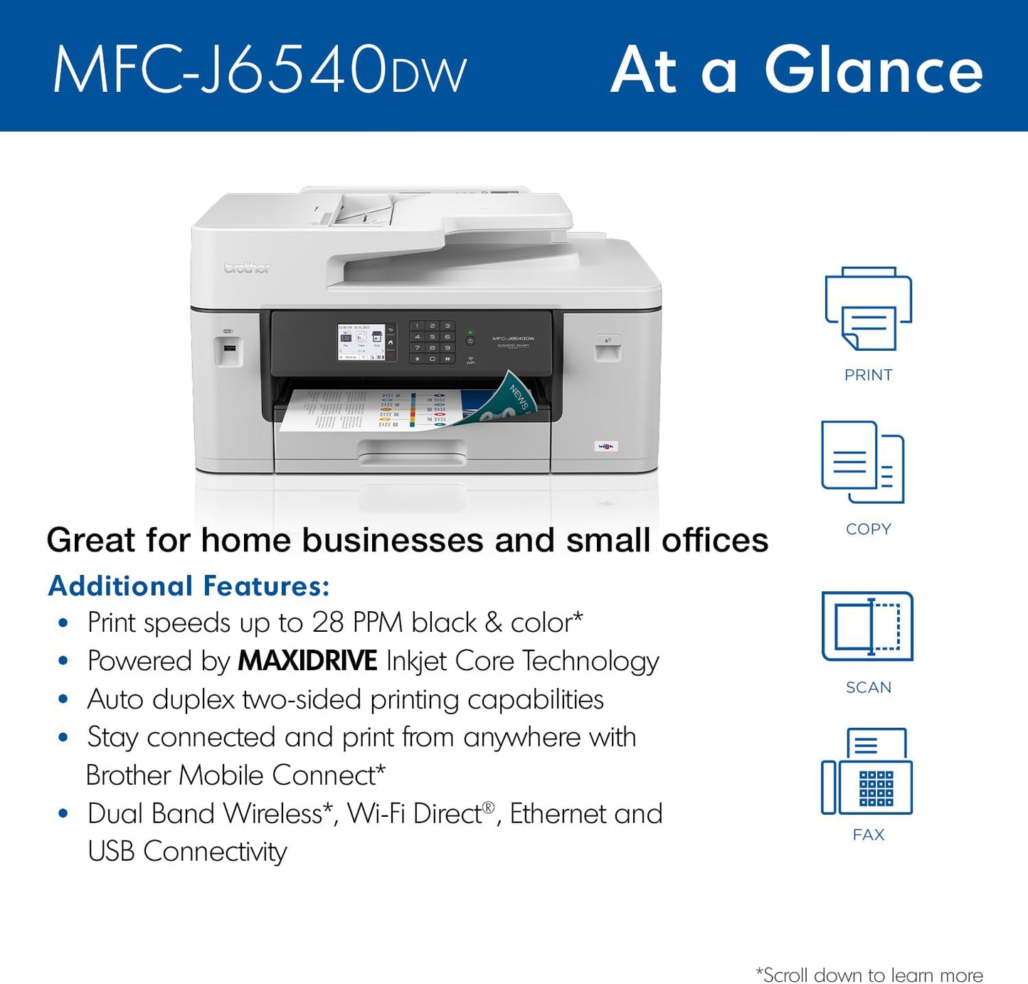 Brother Wide Format All-in-One Wireless Color Printer for Home and Office, White (Used)