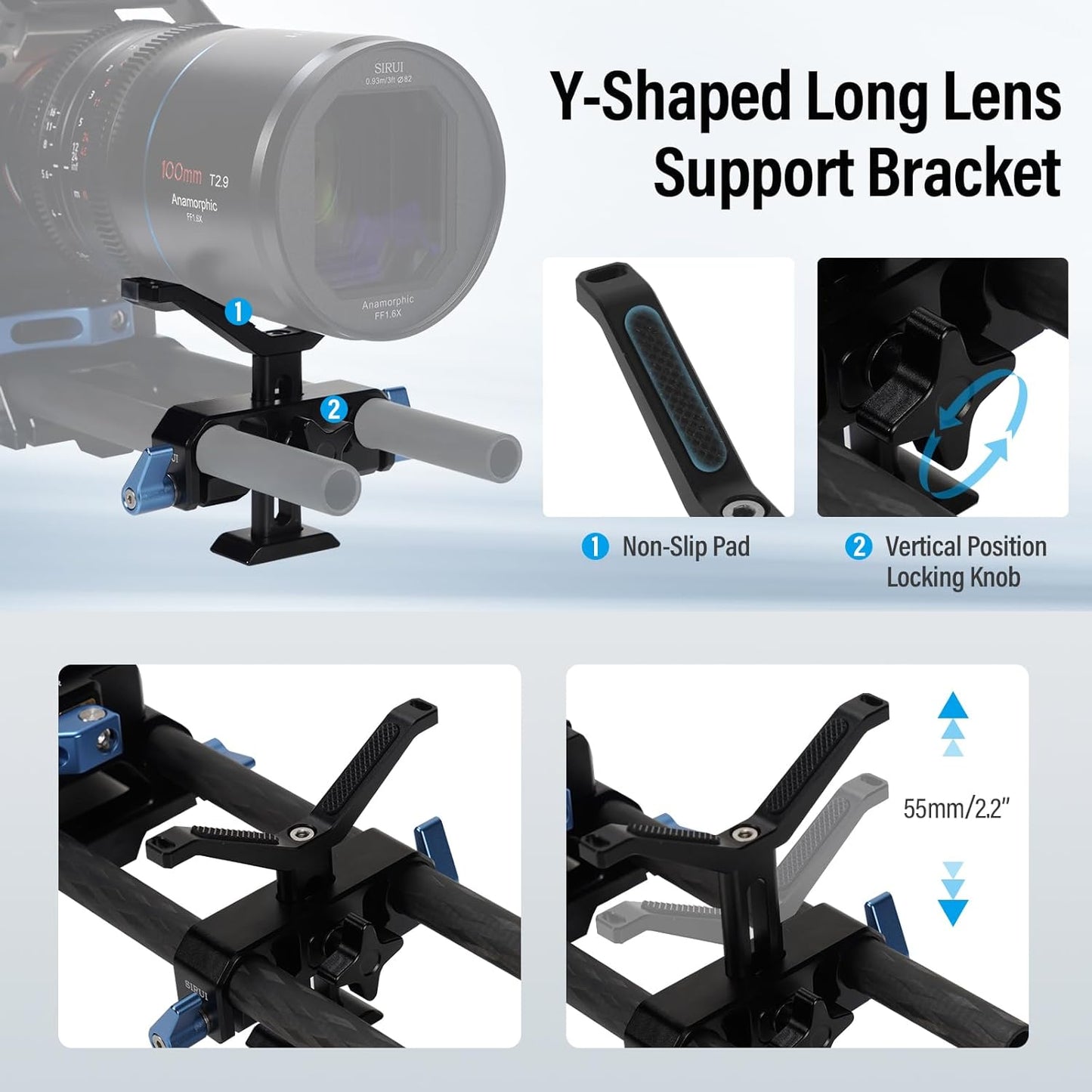 Sirui Universal Camera 15mm Rod Rail Baseplate w/ Dual Carbon Fiber Rods - Black (Like New)
