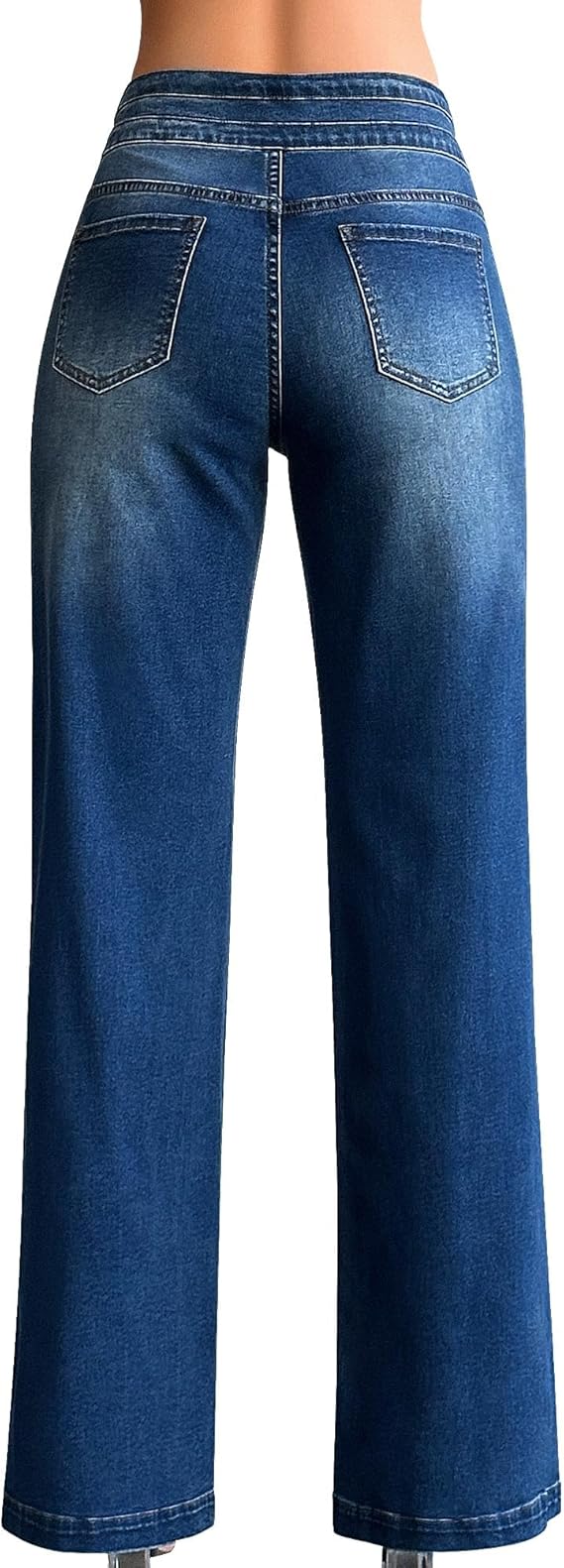 Roswear Wide Casual High Waisted Loose Denim Jeans for Women, Large Size - Blue (Like New)