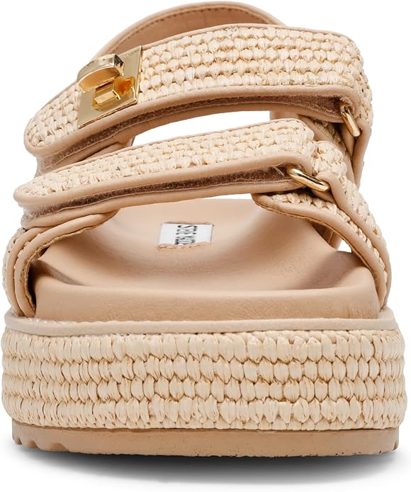 Steve Madden Womens BIGMONA Flatform & Comfort Sandal, Natural Raffia - Size 9.5 (Like New, Damaged Retail Box)