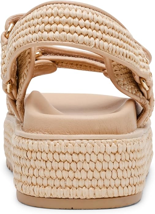 Steve Madden Womens BIGMONA Flatform & Comfort Sandal, Natural Raffia - Size 9.5 (Like New, Damaged Retail Box)
