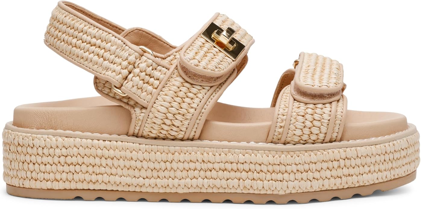 Steve Madden Womens BIGMONA Flatform & Comfort Sandal, Natural Raffia - Size 9.5 (Like New, Damaged Retail Box)
