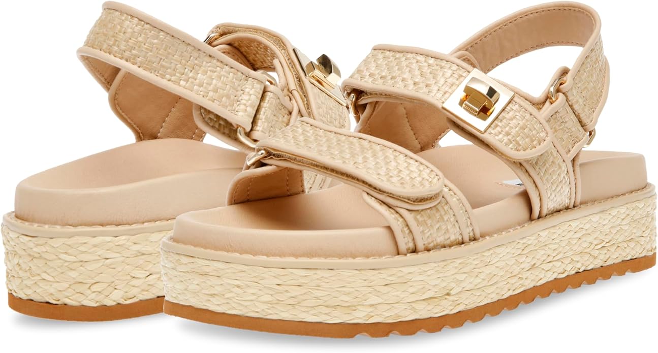Steve Madden Womens BIGMONA Flatform & Comfort Sandal, Natural Raffia - Size 9.5 (Like New, Damaged Retail Box)