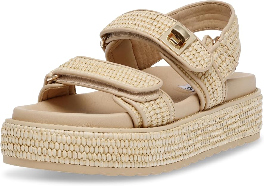 Steve Madden Bigmona Sandal for Women's, Rubber Sole - Natural Raffia, Size 8.5 (Like New)