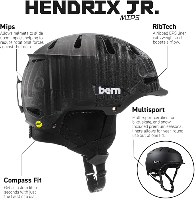 BERN Hendrix FIS Ski and Snowboard Helmet - Youth Medium/Large, Jr. Matte Black (New, Damaged Retail Box)